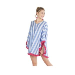 MudPie Brandi Tassel Poncho Cover-up Blue